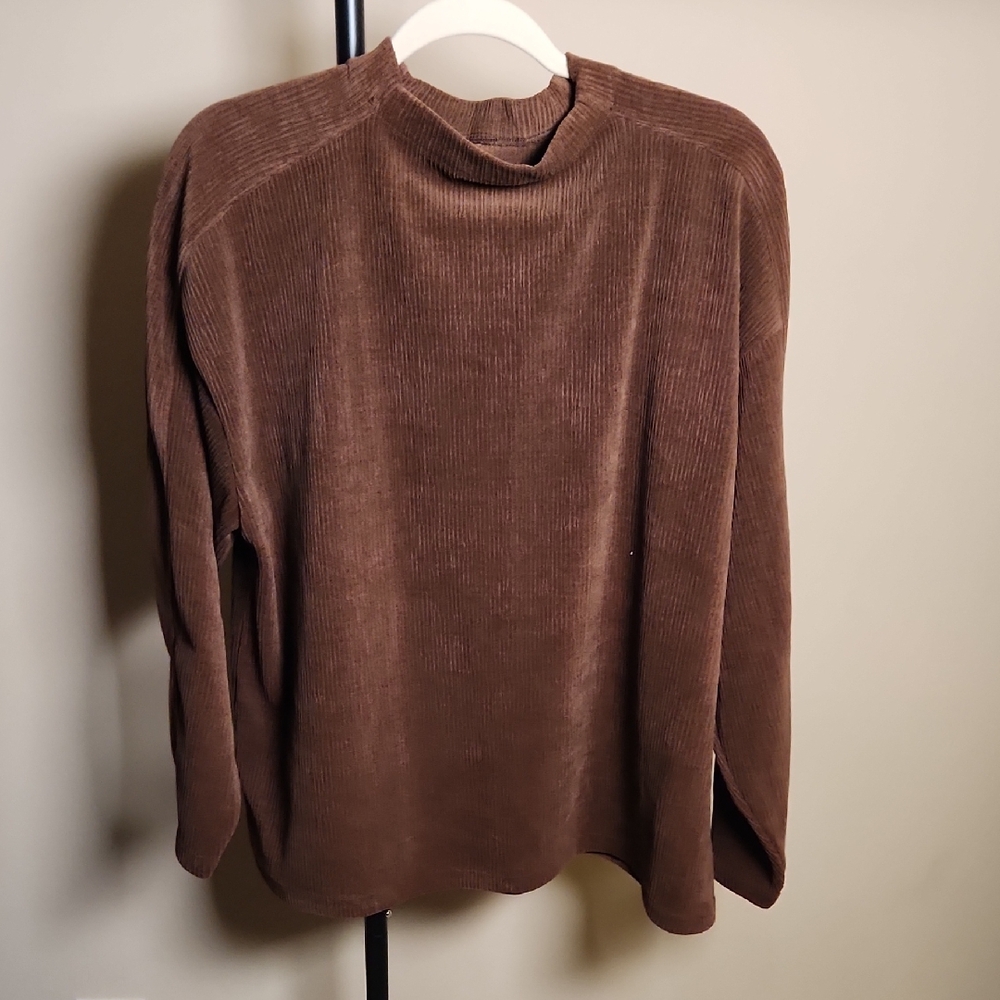 Madewell Women's Heavy High Neck in Rich Brown Ribbed Material